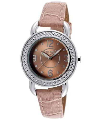 Stainless Steel Case Mauve Leatherette Leather Mineral