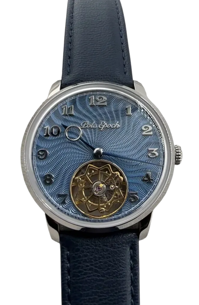 Ji Chen 001; Gem-set & engraved back; Blue guilloche dial